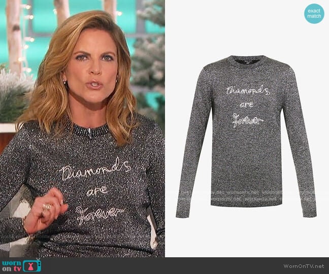 Bella Freud Diamonds Are Forever metallic wool-blend jumper worn by Natalie Morales on The Talk