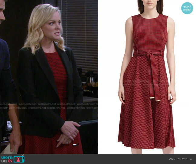 Calvin Klein Belted Houndstooth A-Line Dress worn by Belle Brady (Martha Madison) on Days of our Lives