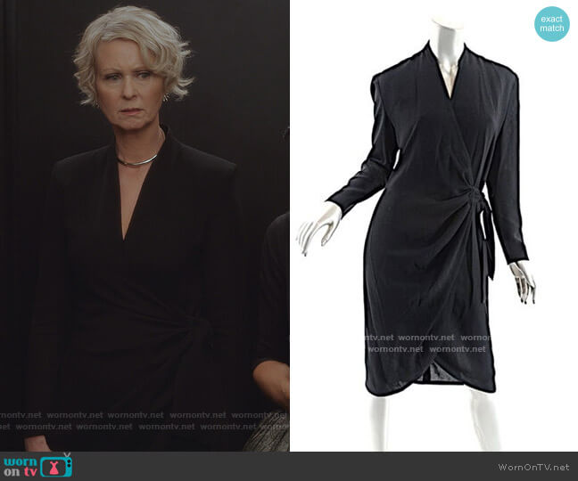 Tom and Linda Classic Wrap Tie Dress worn by Miranda Hobbs (Cynthia Nixon) on And Just Like That