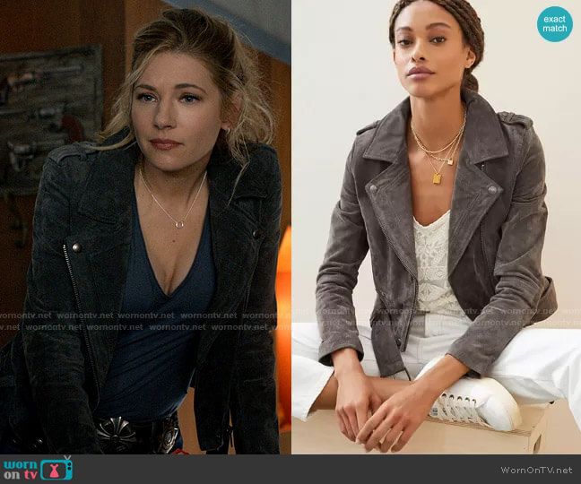 Blank NYC Suede Moto Jacket worn by Jenny Hoyt (Katheryn Winnick) on Big Sky