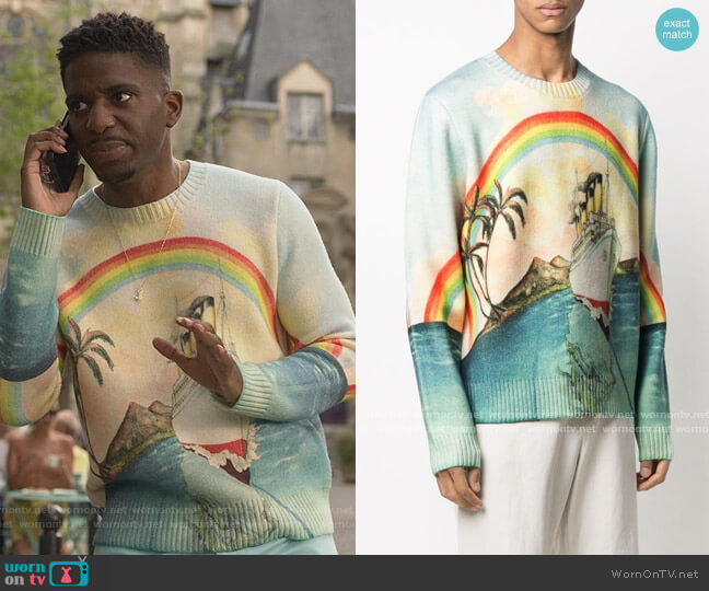 Casablanca Rainbow Print Jumper worn by Julien (Samuel Arnold) on Emily in Paris