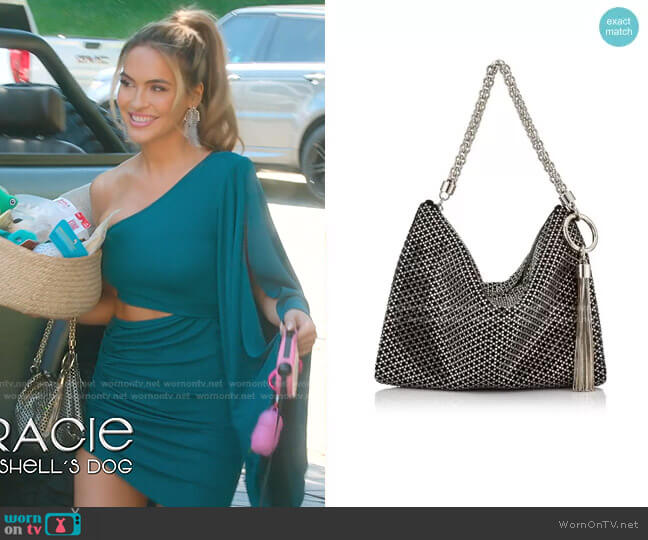 Jimmy Choo Callie Diamond Motif Crystal Hotfix Clutch worn by Chrishell Stause on Selling Sunset