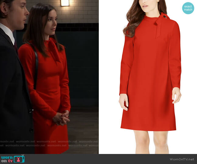 Calvin Klein Tie-Neck Scuba Crepe Dress worn by Willow Tait (Katelyn MacMullen) on General Hospital