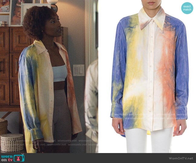 Celine Tie Dye Multicoloured Twill Shirt worn by Issa Dee (Issa Rae) on Insecure