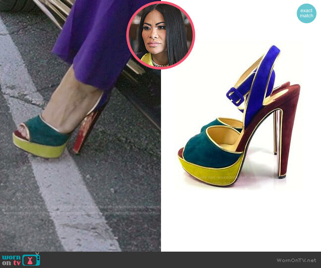 Christian Louboutin Color-Block Suede Sandals worn by Jen Shah on The Real Housewives of Salt Lake City