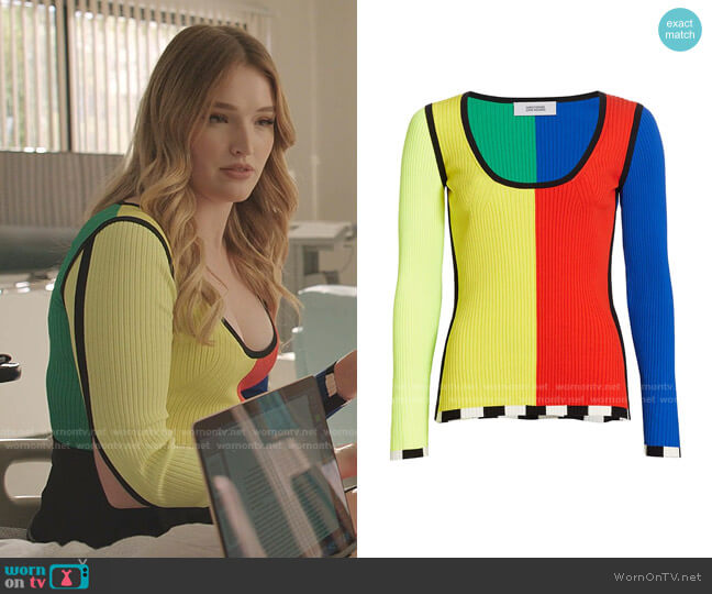 Christopher John Rogers Colorblock Rib-Knit Sweater worn by Kirby Anders (Maddison Brown) on Dynasty