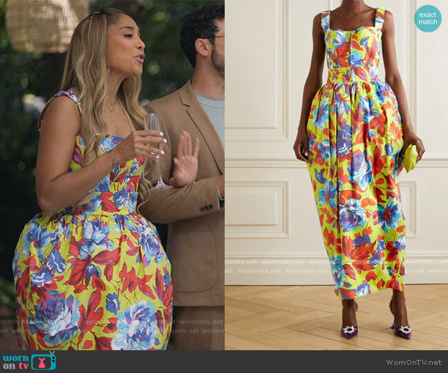 Christopher John Rogers Topstitched floral-print cotton-twill bustier top worn by Tiffany DuBois (Amanda Seales) on Insecure