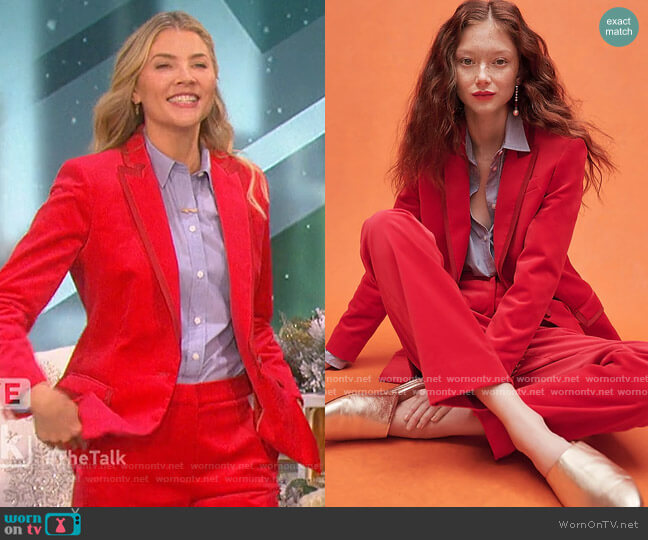 J. Crew Collection Willa blazer in tipped stretch velvet worn by Amanda Kloots on The Talk
