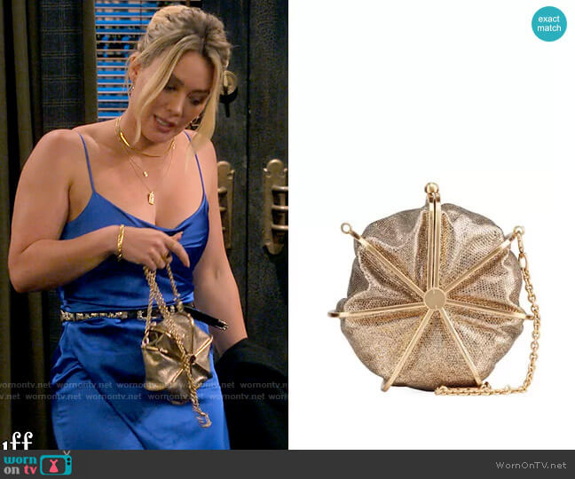 Cult Gaia Nika Metallic Textured Round Crossbody Bag worn by Sophie (Hilary Duff) on How I Met Your Father