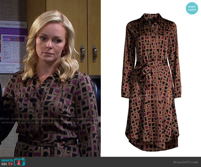 Donna Karan New York Belted Satin Shirtdress worn by Belle Brady (Martha Madison) on Days of our Lives