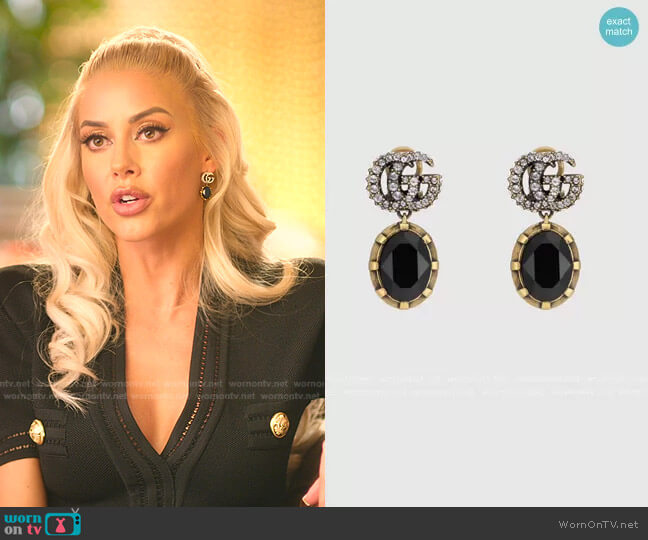 Gucci Double G Earrings with black crystals worn by Heather Rae Young on Selling Sunset