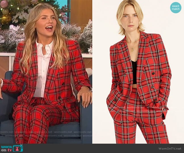 J. Crew Double-breasted Lady Blazer in good tidings plaid worn by Amanda Kloots on The Talk