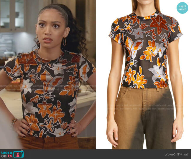 Eckhaus Latta Burnout Velvet T-Shirt worn by Olivia Baker (Samantha Logan) on All American