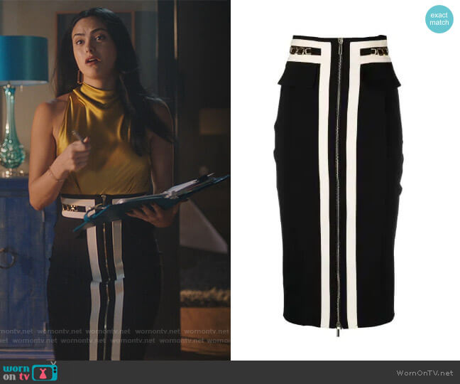 Elisabetta Franchi Two-Tone Midi Skirt worn by Veronica Lodge (Camila Mendes) on Riverdale