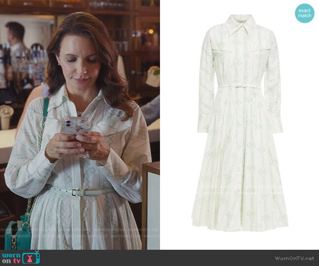 Emilia Wickstead Charity pleated printed cotton midi shirt dress worn by Charlotte York (Kristin Davis) on And Just Like That