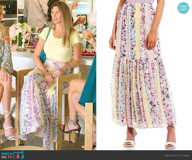French Connection Ekeze Floral Striped Crinkle Maxi Skirt worn by Maya Vander on Selling Sunset