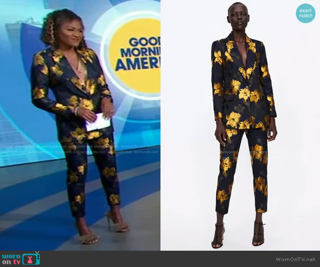 Zara Floral Jacquard Blazer worn by Janai Norman on Good Morning America