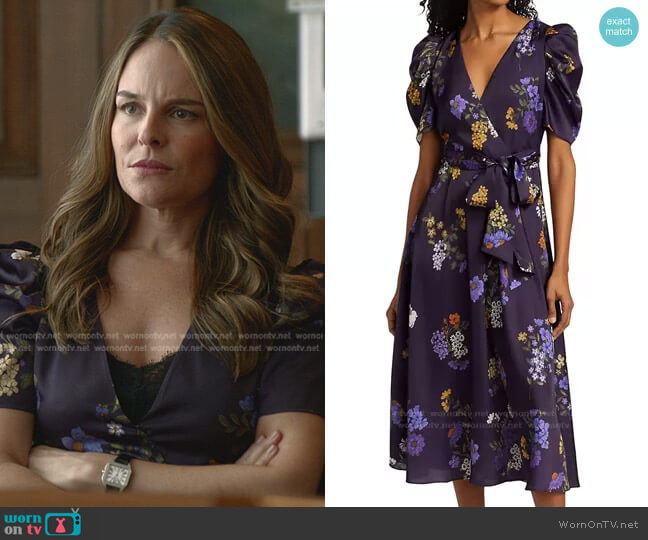 ML Monique Lhuillier Floral Print Puff-Sleeve Midi Dress worn by Isabella Colón (Yara Martinez) on Bull