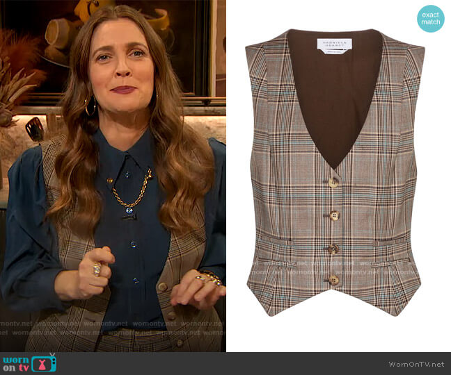 Gabriela Hearst Zelos checked virgin wool vest worn by Drew Barrymore on The Drew Barrymore Show