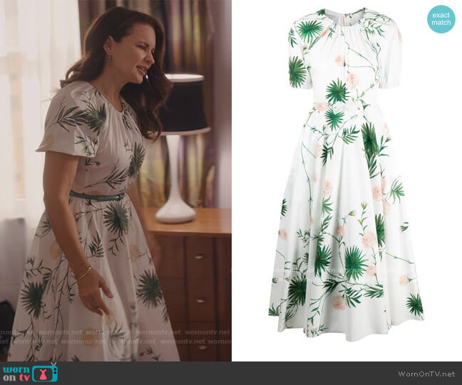 Giambattista Valli Leaf Print Cotton Dress worn by Charlotte York (Kristin Davis) on And Just Like That