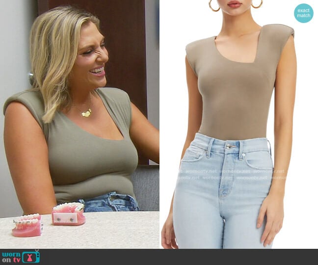 Good American Asymmetric Neck Bodysuit worn by Gina Kirschenheiter on The Real Housewives of Orange County