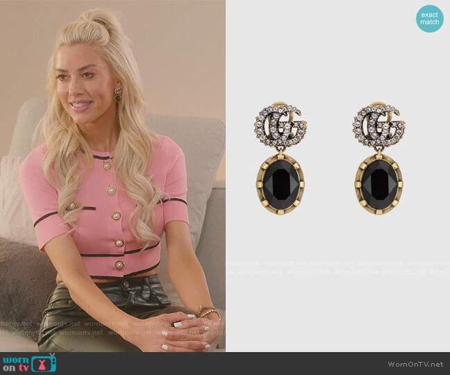 Gucci Double G Earrings with black crystals worn by Heather Rae Young on Selling Sunset