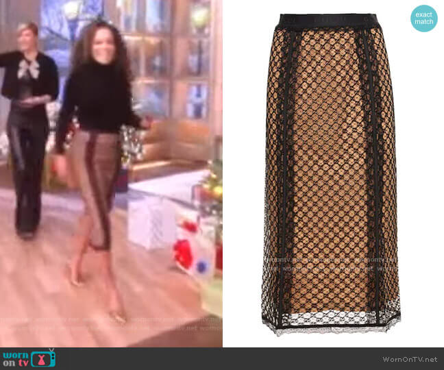 Gucci Net Logo Slip Midi Skirt worn by Sunny Hostin on The View