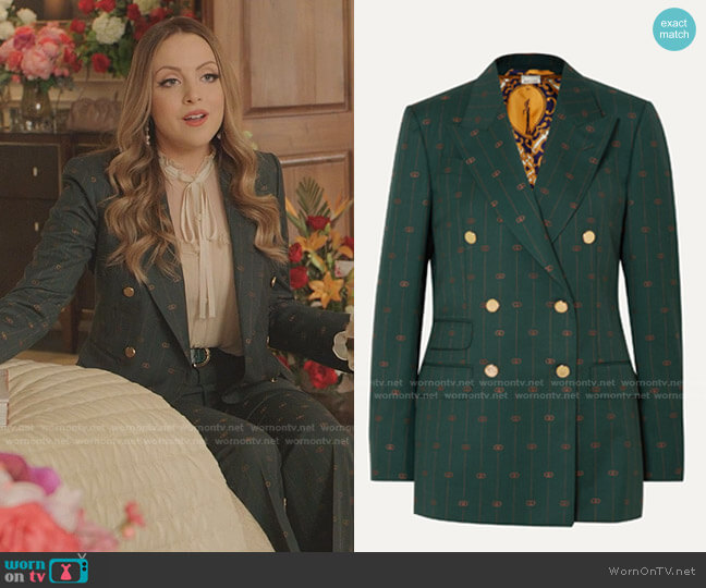 Gucci GG-Pinstripe Double-Breasted Blazer worn by Fallon Carrington (Elizabeth Gillies) on Dynasty