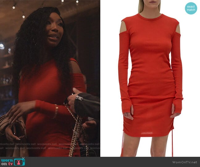 Helmut Lang Ruched Rib-Knit Cotton Dress worn by Naomi (Brandy Norwood) on Queens