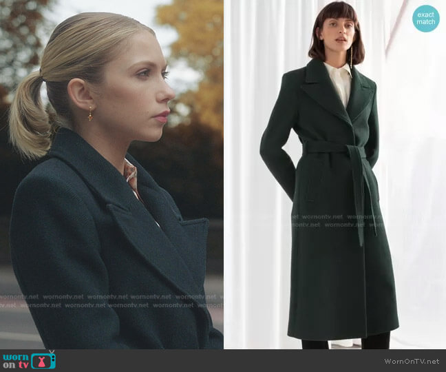 & Other Stories Herringbone Long Belted Coat worn by Kate Keller (Tavi Gevinson) on Gossip Girl