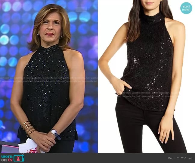 Halogen High Neck Sequin Halter Top worn by Hoda Kotb on Today
