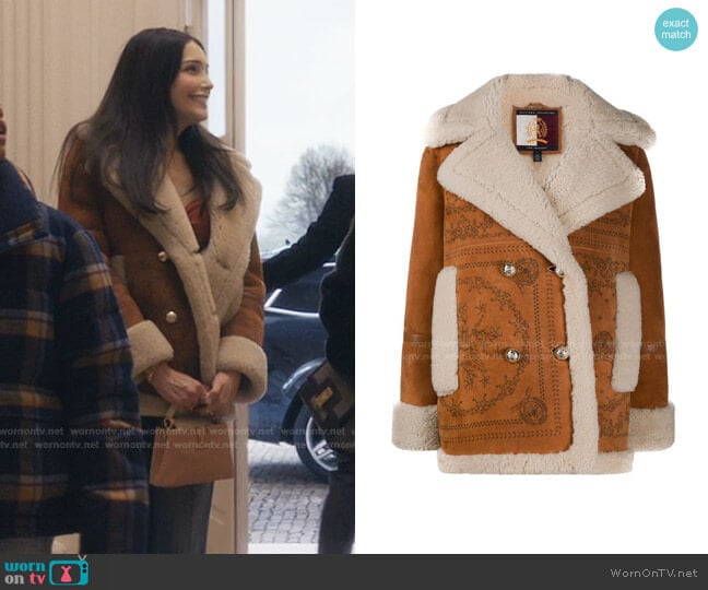 Hilfiger Collection Double-Breasted Sheepskin Coat worn by Luna La (Zión Moreno) on Gossip Girl