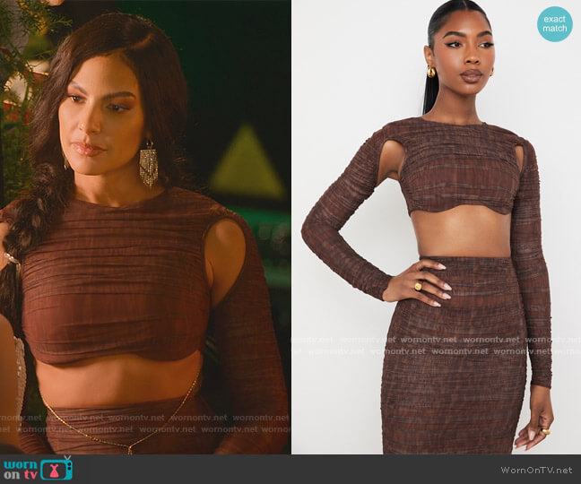 House of CB Blythe Mesh Crop Top worn by Amanza Smith on Selling Sunset