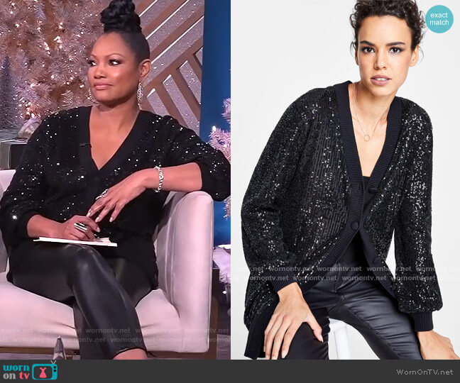 INC International Concepts Oversized Sequin Cardigan worn by Garcelle Beauvais on The Real