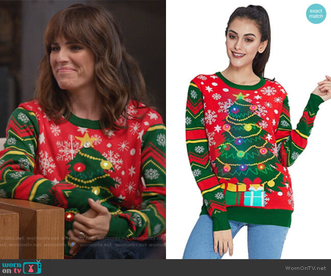 Idgreatim LED Ugly Christmas Sweater worn by Marina (Karla Souza) on Home Economics