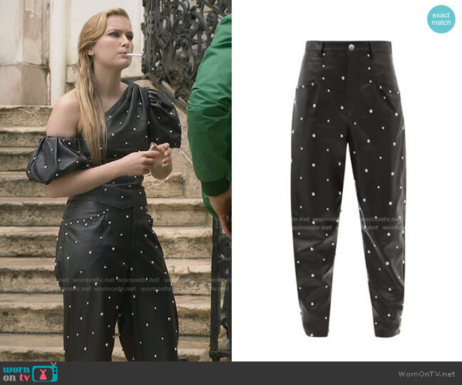 Isabel Marant Xiamali High-Rise Studded-Leather Trousers worn by Camille (Camille Razat) on Emily in Paris
