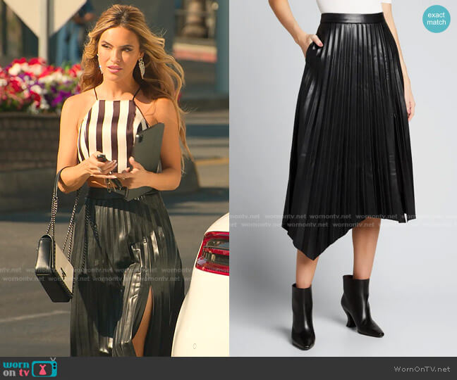 Jonathan Simkhai Jayla Pleated Vegan Leather Skirt worn by Chrishell Stause on Selling Sunset