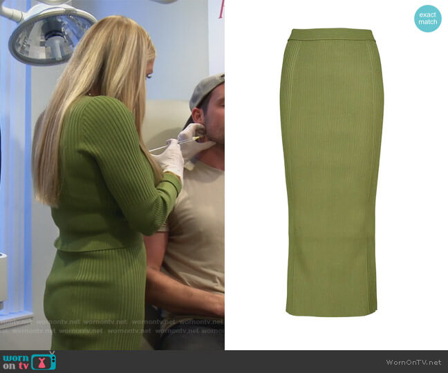 Jonathan Simkhai Brooklyn ribbed-knit midi skirt worn by Dr. Jen Armstrong on The Real Housewives of Orange County