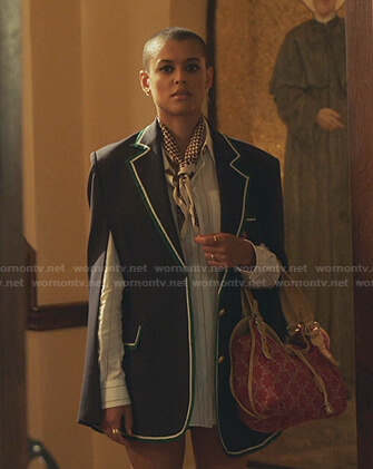 Julien’s navy contrast trim cape blazer on Gossip Girl