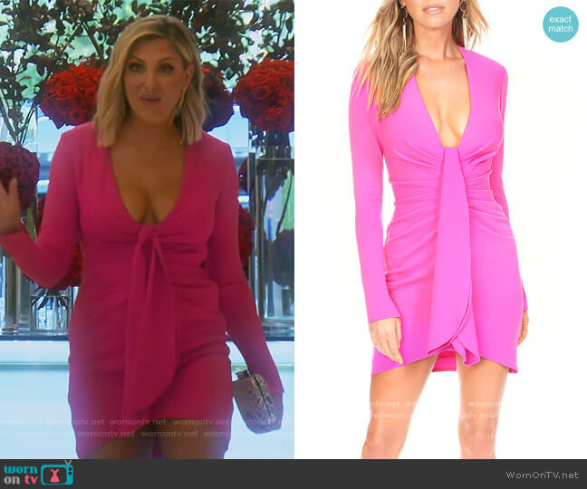 Katie May Next Round Plunge-Neck Long-Sleeve High-Low Pebble Crepe Dress worn by Gina Kirschenheiter on The Real Housewives of Orange County