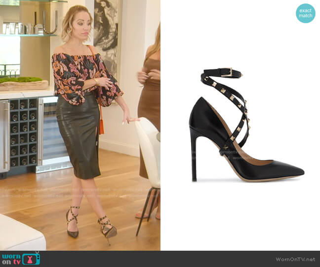 Valentino Leather Rockstud Ankle Strap Court Heels worn by Mary Fitzgerald on Selling Sunset
