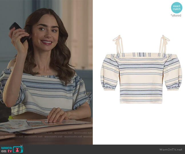 Lemlem Stripe Top worn by Emily Cooper (Lily Collins) on Emily in Paris