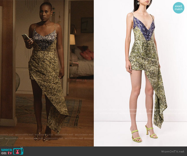Lisa Folawiyo Antique Baroque Asymmetric Dress worn by Issa Dee (Issa Rae) on Insecure