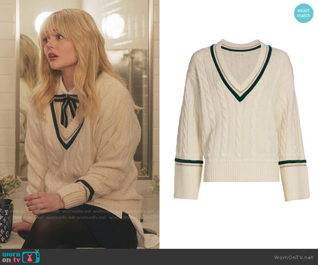 Loulou Studio Varsity Wool & Cashmere Cable-Knit Sweater worn by Audrey Hope (Emily Alyn Lind) on Gossip Girl