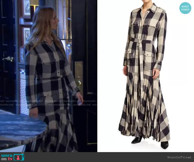 Khaite Lyla Check Long Sleeve Pleated Shirtdress worn by Abigail Deveraux (Marci Miller) on Days of our Lives