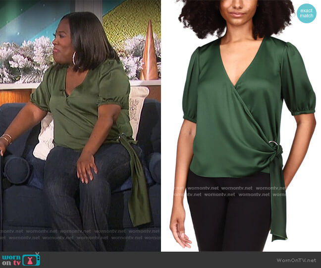 MICHAEL Michael Kors Puff-Sleeve Wrap Top worn by Sheryl Underwood on The Talk