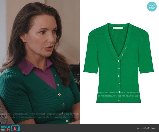 Maje Mimosa Cropped Rib Knit Sweater worn by Charlotte York (Kristin Davis) on And Just Like That