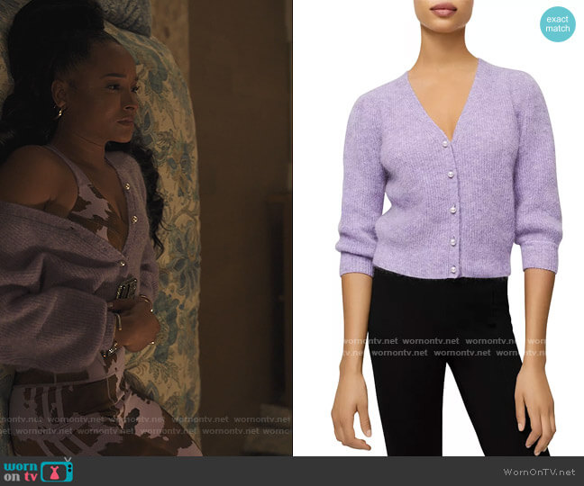Maje Mista Ribbed Cropped Cardigan worn by Lauren Dupont (Rhyon Nicole Brown) on Our Kind of People