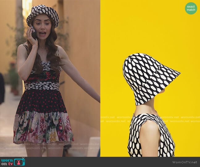 Marimekko Printed Panama Hat worn by Emily Cooper (Lily Collins) on Emily in Paris