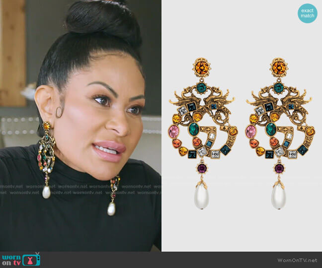 Gucci Metallic Crystal Double G Earrings worn by Jen Shah on The Real Housewives of Salt Lake City